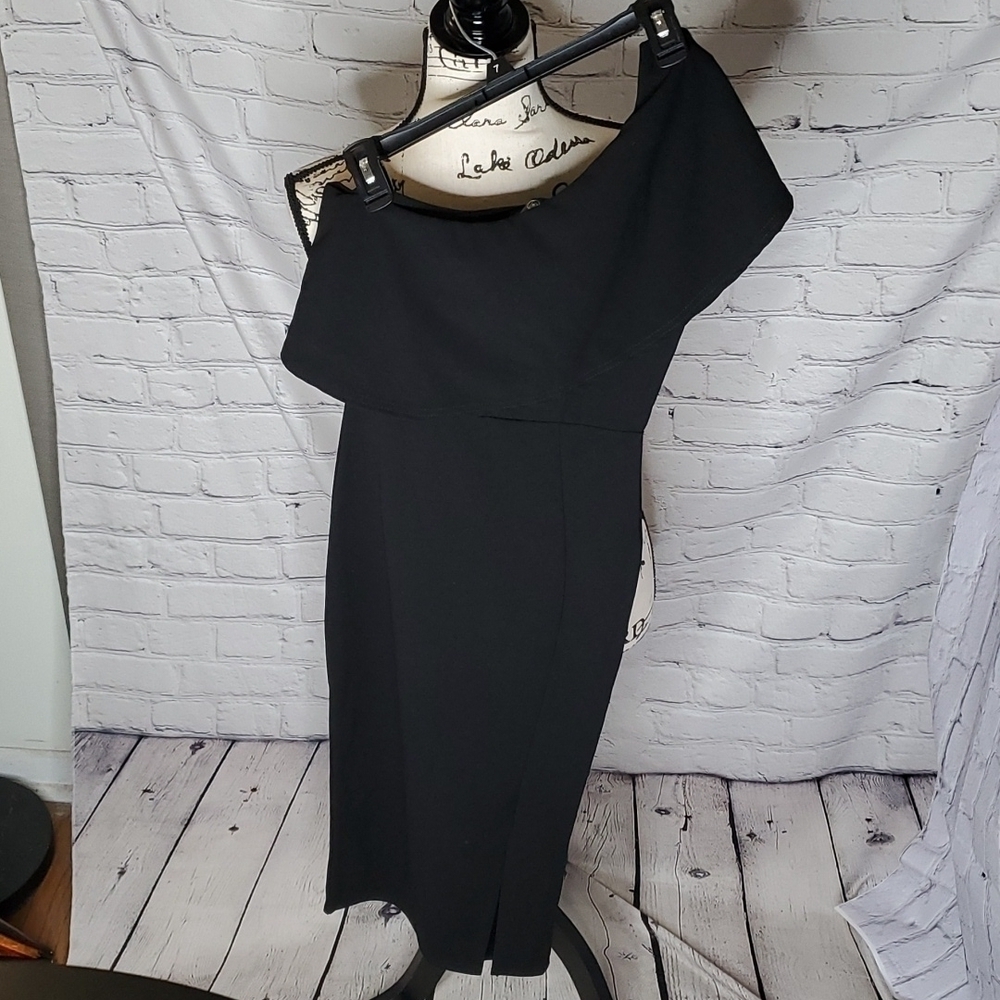 Missguided One Shoulder Frill Split Midi Dress in Black NWT Size 2